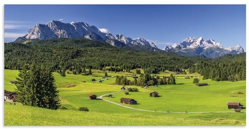 ARTland Wanddeko Wandbild Alu Verbundplatte für Innen & Outdoor Bild 60x30 cm Alpen Wandern Natur Berge Zugspitze Bayern Sommer Alm U5IB