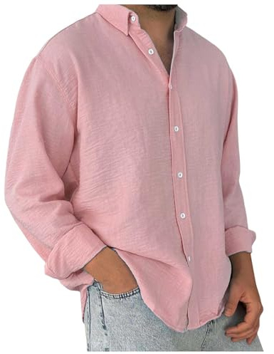 Caxndycing Chemise à manches longues pour homme - En coton et lin - Coupe ajustée - Coupe ajustée - Chemise de plage légère - Chemise d'affaires décontractée - Couleur unie