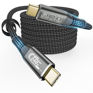 CAKOBLE Cable USB4 3M Transferencia de Datos 40 Gbps,240W cable usb c carga rapida compatible thunderbolt cable 4 thunderbolt cable 3,Video Soporta HD 8K@60Hz para Macbook, iPad Pro, i-phone 16