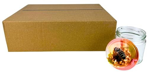 BIENEN SCHMIDT 60x Twist Off Honigglas Schraubglas 250g Imkerhonig Rundglas Gläser für Honig Sturzglas Einmachglas Einweckglas Marmeladenglas Deckel Biene-rose