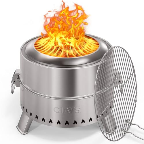 Ciays Rauchfreie Feuerstelle, 17 Zoll Feuerstelle für Camping mit patentierter Technologie, tragbare Feuerstelle für draußen mit Stahlgrillrost, Feuerschürhaken und Tasche, einfache Einrichtung und