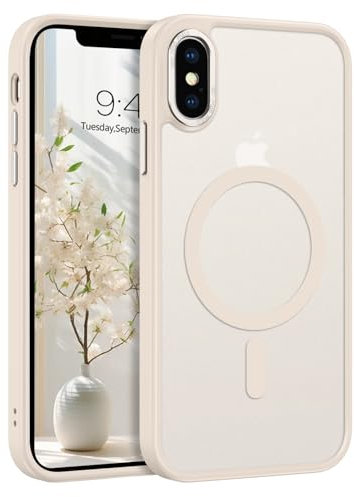 GUAGUA Magnetisch Hülle für iPhone X, iPhone XS [Kompatibel mit MagSafe] Matt Handyhülle Stoßfest Durchscheinende Rückseite Dünn Schutzhülle Case für iPhone X/XS (5,8 Zoll) Hellgrau