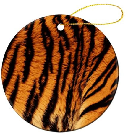 Weihnachtsschmuck, Tiger, Streifenmuster, bedruckt, rund, Keramik, hängende Ornamente, Weihnachtsbaumschmuck, doppelseitig, personalisierbar