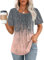 Chicrise Tshirt Damen Rundhals Plissee Floralen Top Kurzärmelig Große Größen Longbluse Mehrfarbig Groß 42-44