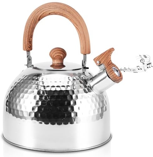 Miawtro Whistling Kettle, Stainless Steel Camping Kettle with Anti-Scalding Handle, 3L Large Capacity Stove Top Kettle with Hammer Pattern Design and Retro Style for Induction Cookers and Gas Stoves