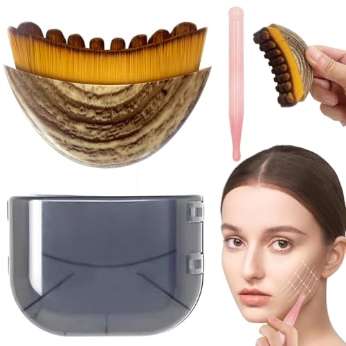 Ensemble de brosses de contour lymphatique et pierre Gua Sha - Appareil de massage lymphatique pour le visage, relaxation et massage des points du visage et du corps - Pour sculpter les contours