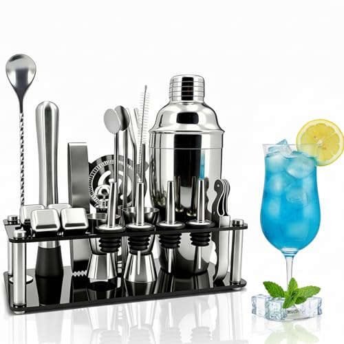 Cocktail Shakers Set, 23 Pieces Cocktail Making Kit,Cocktail Shaker Set 750ml Stainless Steel Bar Tool Set Bartender Kit with Double Jigger,Muddler,Strainer,Pourers,Mixing Spoon