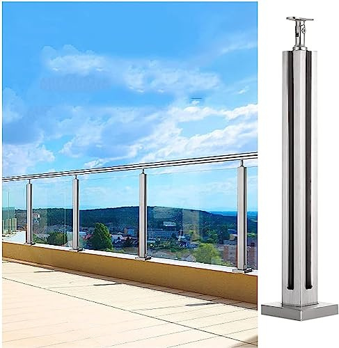 Geländer-Set aus Glas und Edelstahl, für Terrasse, Pool, Balkon, quadratisch, rund, modernes Sicherheitslösung, Größe 135 cm