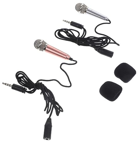 FRCOLOR 2pcs Miniature Microphone for Podcasting, Interview, Boys and Girls | Alloy Build, Recording Audio, Video Blogging and Live-streaming Use, for Notebook and Laptop
