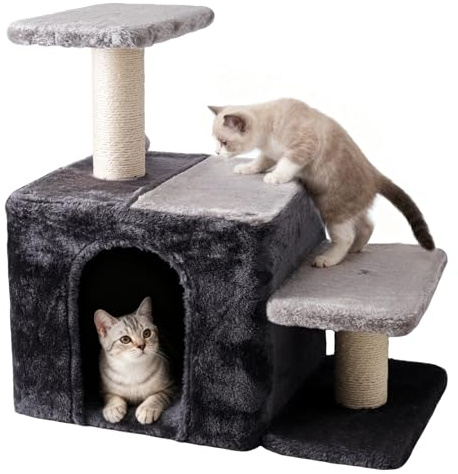 Czoynife 3-in-1 Pet Stairs for Cats, Indoor Steps for Old Cat,Ladders for High Bed Pet's Joints, Sisal Scratching Posts, Kitten Cave Nest Bed