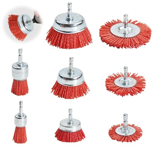 8 Stück Nylonbürste Schleifbürsten Bohrmaschine, Nylonbürte mit 1/4 Zoll Sechskantschaft Schleifaufsatz, 8 Größen Nylon Bohrbürsten Schleifbürstenset zum Rost Rostkorrosionsfarbe Schleifdraht