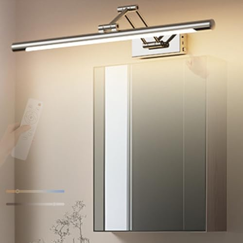 TZSMUM LED Bad Wandlampe mit Fernbedienung 2700K-6500K Wandleuchte Batteriebetrieben Wandbeleuchtung Touch Steuerung Dimmbare Wandleuchten Indoor Lange für Leseleuchte Bilder Leuchte (Silbrig,40cm)