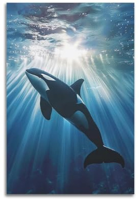 WIZIGM Realistisches Orca-Poster mit realistischem Licht und Schatten, moderne Wandkunst, Leinwand, ästhetische Dekoration, Gemälde, 60 x 90 cm, ungerahmter Stil