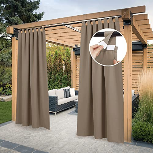 PONY DANCE Lot de 2 Rideaux d'Extérieur - Rideaux Occultant Impermeable | L132 x H213cm, a Pattes Fixation, Occultants Opaque, Isolant Thermique, Décoration Pergola Patio Terrasse Jardin, Taupe