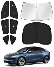 Canvcle Upgraded Window Shades for Tesla Model Y Juniper 2025 2026 Accessories with Suction Cups Windshield Sun Shade Side Rear Window Covers Sunshade Sun Shield Privacy Protection Camping Black 8PCS