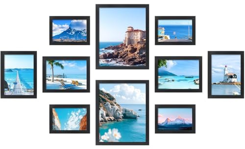 FALSKT 10 Pezzi Cornici Foto Nero Portafoto Collage di Cornici per Foto | 2PCS 20 x 25 cm 4PCS 13 x 18 cm,4PCS 10 x 15 cm Foto, Cadre MDF Formati Orizzontali e Verticali per Foto, Poster, Puzzle