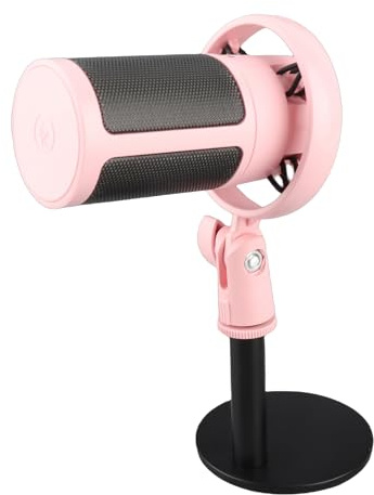 Eacam USB RGB Microphone Computer Mic Kit with Real-time Monitoring One Key Mute and Gain Knob for Gaming Live Streaming, Plug & Play for IOS (Pink)