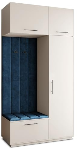 Masseno Flugarderoben Set Rema, Kleiderschrank-Set mit Sitzbank, Garderobenschrank Flur mit 5 Regalböden, Kaschmir