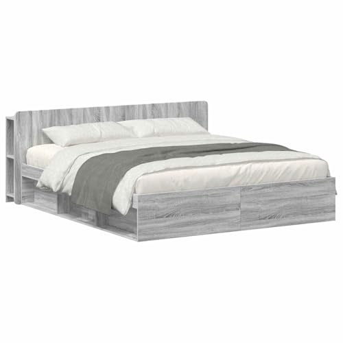 vidaXL Bettgestell mit Stauraum Grau Sonoma 200 x 200 cm Holzwerkstoff, Modernes Schlafzimmer, Holzbettgestell, Stauraumlösungen, vielseitig, funktionales Design, schicker minimalistischer Stil