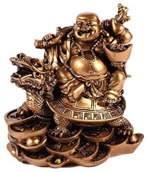 lachineuse - Statuette Bouddha Rieur Dragon Tortue - Statue Bouddha 12 cm Coloris Doré - Décoration Feng Shui - Objet Déco Zen Chinoise pour Maison - Idée Cadeau Traditionnel Chine Asie Porte Bonheur