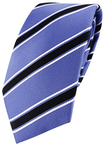 TigerTie XXL Seidenkrawatte blau schwarz weiß gestreift - Überlänge 170 x 7 cm