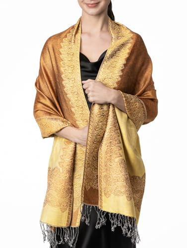Achillea Eleganter, wendbarer Pashmina-Schal mit Paisleymuster. - Gold -