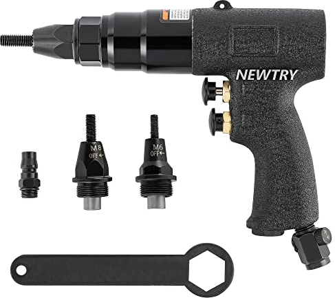 NEWTRY Kit de ajuste de tuerca de remache neumático, pistola de remachado, herramienta de remachado 1/4 (pistola 6068 con M5, M6, M8)