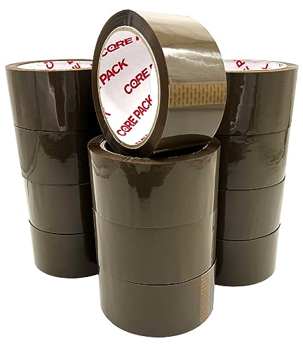 CorePack Strong Packaging Tape | 48MM x 66M | Secure and Sticky Packing Tape Suitable for a Heavy Duty Seal on Shipping Parcels & Boxes (Brown, 12 Pack)