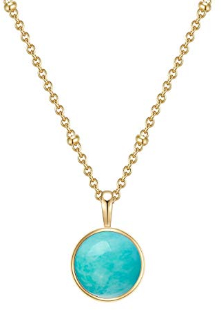 Glanzstücke Damen-Halskette 925/- Sterling Silber gelbvergoldet mit Edelstein-Anhänger Amazonit grün - Edelsteinkette für Frauen Heilsteine Amazonite