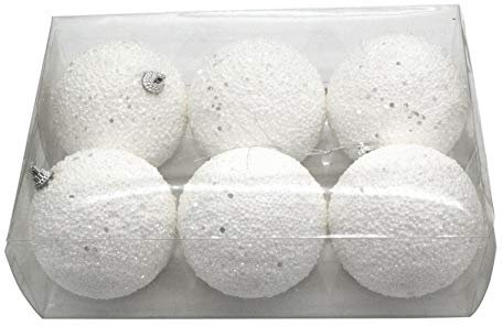 DARO DEKO Weihnachtskugel Schneeball mit Glitzer Ø 8 cm - 6 Stück