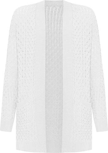 WearAll Women's Plus Cable Knitted Open Pocket Cardigan Chunky Long Sleeve Grandad 16-26