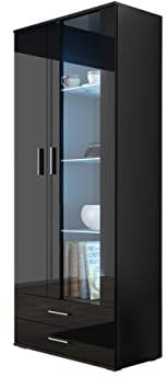 Mirjan24 Standvitrine 2D2S Soho S6, Vitrine, Glasvitrine, Farbauswahl, Vitrinenschrank, Hochschrank, Stauraumvitrine, Wohnzimmer Highboard Schrank (Schwarz/Schwarz Hochglanz, ohne Beleuchtung)
