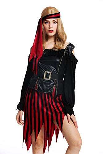 dressmeup W-0287-S/M Kostüm Damen Frauen Karneval Halloween Piratin Seeräuberin schwarz rot Gr. S/M