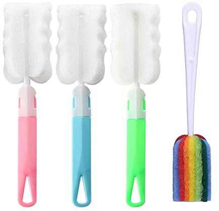 Dusenly 4pcs Bottle Brush Cleaner Sponge Cup Brushes with Long Handle Kitchen Scrub for Baby Bottle Coffe Tea Glass Cup Washing Cleaning Tools
