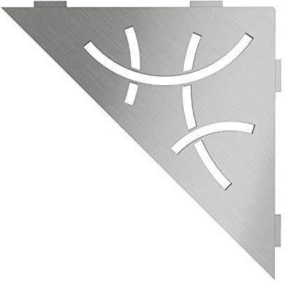 Schluter SES1D6EB Dreieckiges Eckregal für geflieste Wände, geschwungenes Design, Edelstahlmaterial, gebürstete Edelstahloberfläche, 3/32 Zoll Dicke Verankerungslaschen