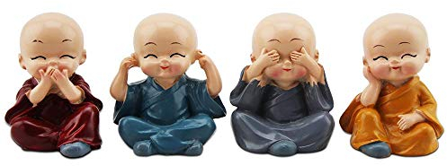 ZENUTA 4 pièce Mignon Moine Figurines Petite Statue De Résine, Sage Kung Fu Bouddha Créatif Artisanat Ornement comme À La Maison, Bureau Voiture Affichage Intérieur Décoration Décor Cadeau (#1)