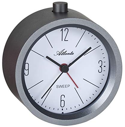 Atlanta Quarz-Tischuhr/Wecker, anthrazit, Metallgehäuse,Weckwiederholung, aufsteigender Alarmton - 3099/4