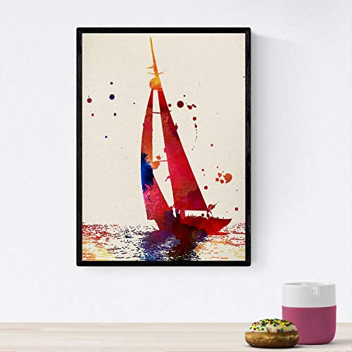 Nacnic Poster Segelschiff mit Aquarellentwurf. Mischen Sie mit Aquarell-Stylesheets für die Innendekoration. A4-Format
