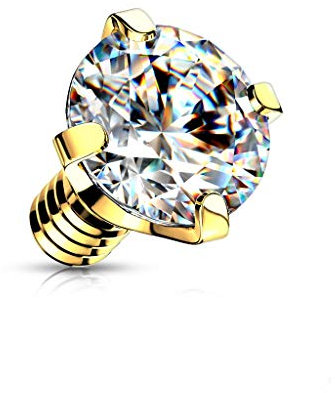 Paula & Fritz® Aufsatz-Dermal Anchor 3 mm Zirkonia Gold/klar 316L Chirurgenstahl 1,2 mm Gewinde Haut-Anker Skin Diver Implantat Kugel