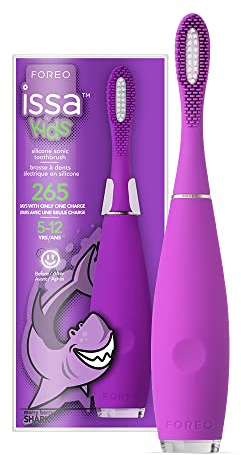 FOREO ISSA kids ultrahygienische elektrische Schallzahnbürste aus Silikon, Kinderzahnbürsten 5–12, Zähne, Zahnfleisch, Wangen & Zunge, Mundpflege, wasserdicht, 265 Tage/USB-Aufladung, 2 Jahre Garantie