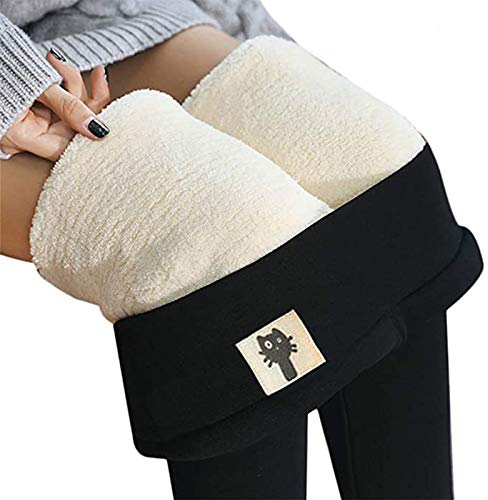 Denise Lamb Frauen Warme Schlanke Hose,Winter Lamm Plüsch Jogginghose Verdickte Fleece Gefütterte Jogginghose Hohe Taille Übergroße Leggings für Frauen (Color : Noir-B, Size : XXXL)