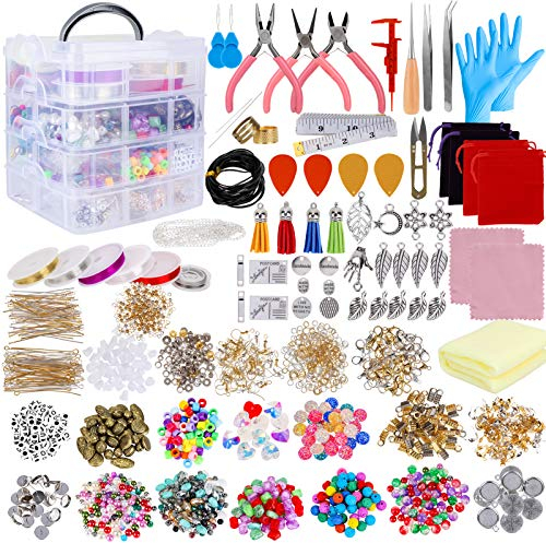 Qpout Jewelry Making Kit - Variety Findings, Charm Beads, Pliers, Wire for Bracelets, Necklaces, Earrings - Great Gift for Girls & Women Beginners