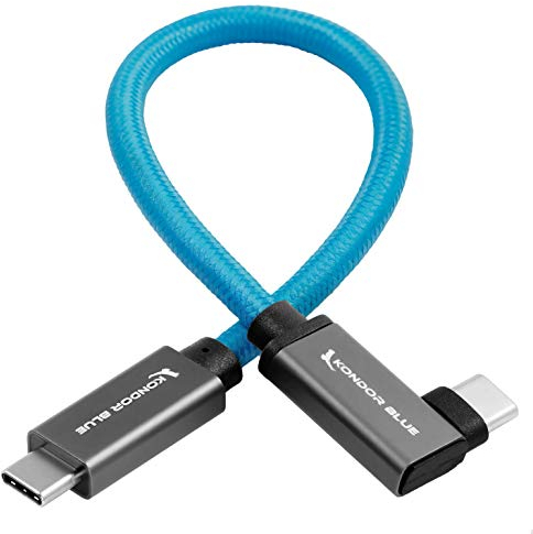 KONDOR BLUE Câble USB C 3.1 GEN 2 droit 21,6 cm 10 Go/s 100 W | Câble tressé à angle droit pour la distribution de données et d'alimentation 8K