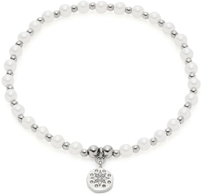 JEWELS BY LEONARDO Armband Ciao Pelena • Arm-Kette aus silberfarbenem Edelstahl • aufgereihte Imitationsperlen und Edelstahl-Kügelchen im Wechsel • 19,5 cm Länge • Geschenk Schmuck Damen • 021176