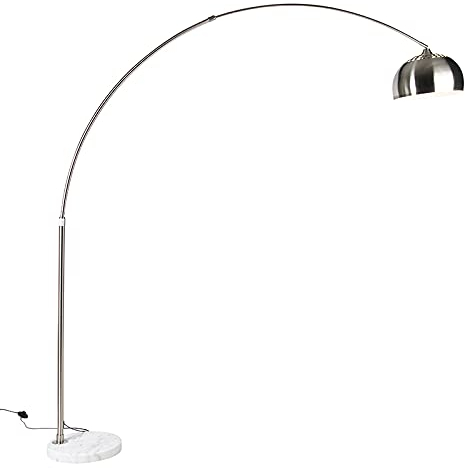 QAZQA Moderno Lámpara de arco acero base mármol blanco ajustable - XXL Mármol/Acero Alargada Adecuado para LED Max. 1 x 60 Watt