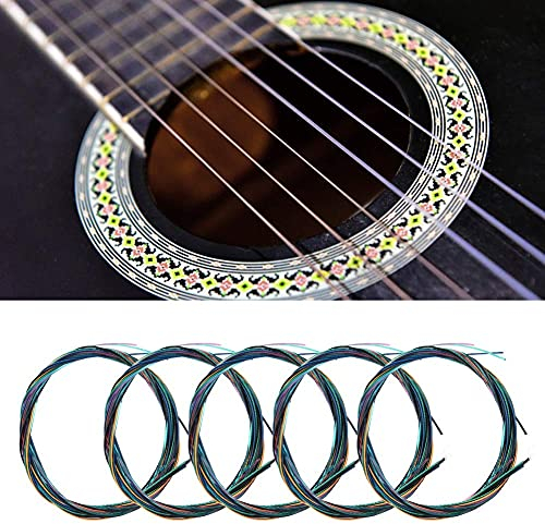 6 Pcs Cordes de Guitare Acoustique, Acier Multicolores de 32,3 à 34,6 Pouces Cordes de Guitare Folk Cordes de Guitare Folk Nylon Alliage de Cuivre Classique Corde de Guitare Acoustique