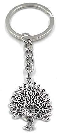 H-Customs Pfau Tier Vogel silber Schlüsselanhänger Anhänger