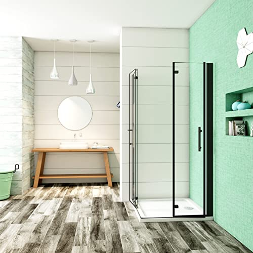 Ducha Casa 90x70x190cm Mampara de ducha angular plegable con bisagra cuatro hojas, 5mm cristal templado antical,marco negro