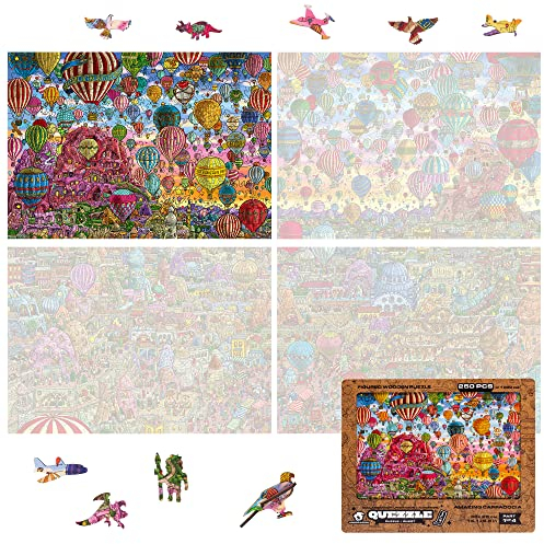 UNIDRAGON + IC4 Design Holzpuzzle Quezzle Amazing Cappadocia — Puzzle Brettspiel, Familienspiel, einzigartige Form Puzzleteile – 250 Teile, 35,8 x 24,9 cm, Teil 1
