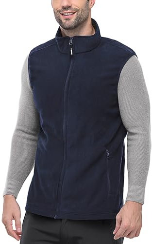 Outdoor Ventures Men's Full-Zip Polar Fleece Gilets Lightweight Outerwear Vest Warm Body Warmer Sleeveless Jacket for Hiking, Golf, Running (Navy Blue, L)